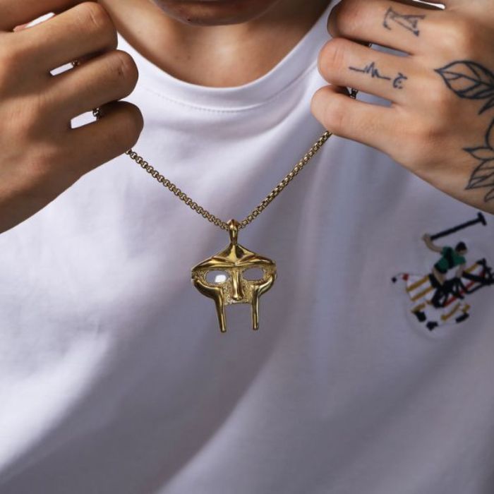 MF DOOM Mask Gold Pendant Lifestyle