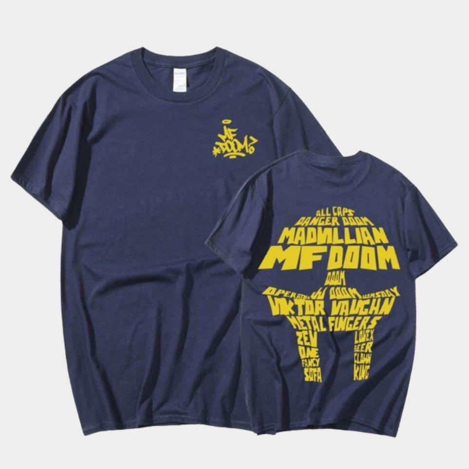 MF Doom Madvillain Mask Navy Blue Graphic Tee Tops