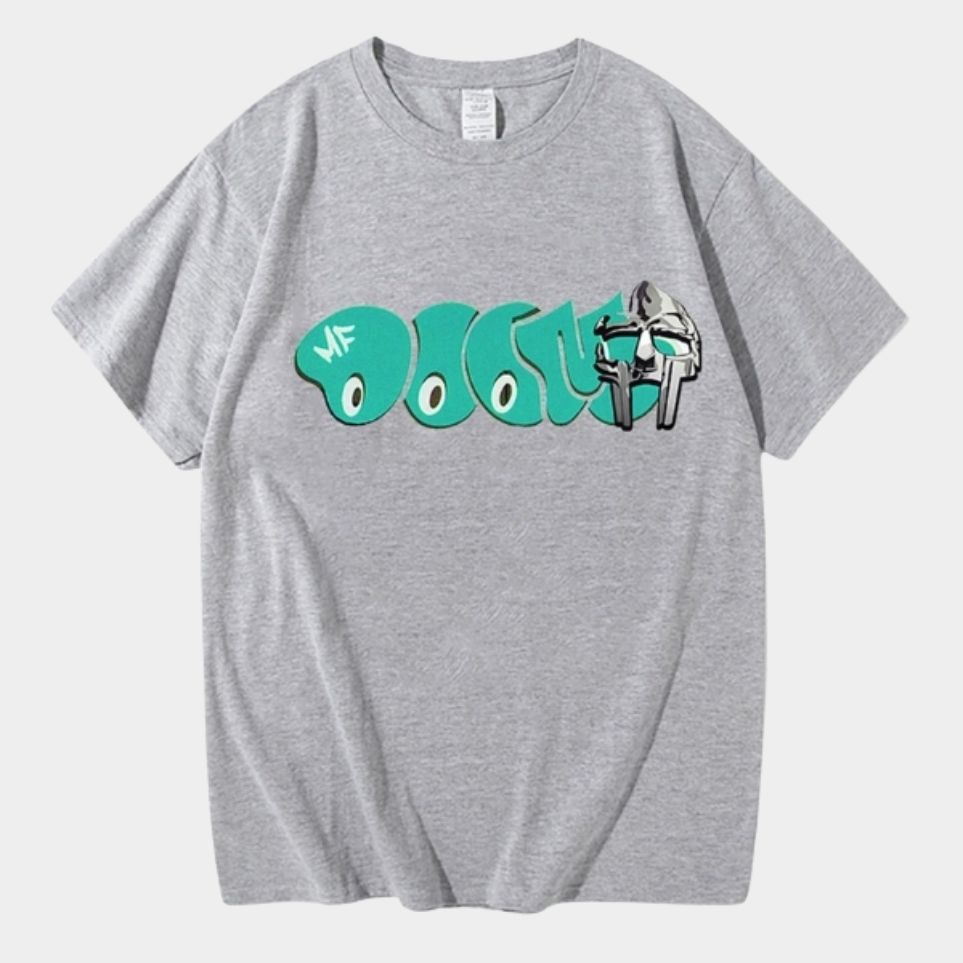 MF DOOM Grey Tee Mask And Graffiti Letters MF DOOM Grey Tee Mask And Graffiti Letters