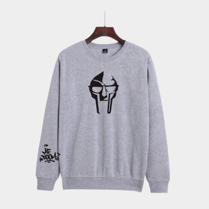 MF Doom Printed Long Sleeve Grey Sweatshirt MF Doom Printed Long Sleeve Grey Sweatshirt