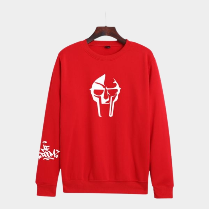 MF Doom Printed Long Sleeve Red Sweatshirt