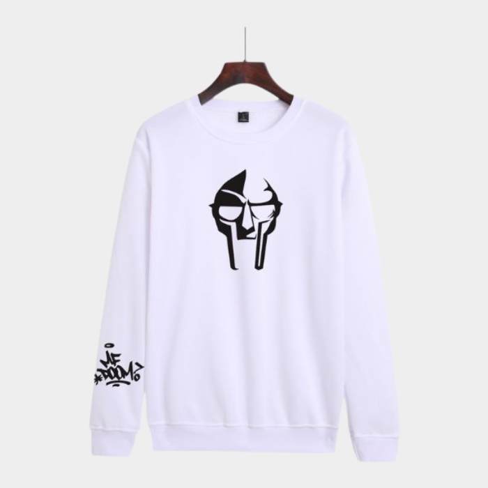MF Doom Printed Long Sleeve White Sweatshirt